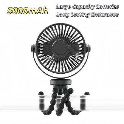 Flexible Tripod Golf Cart Fan, 5000mAh Rechargeable, Wraps Around Bars