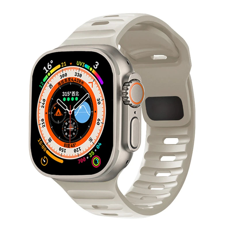 Slotted Silicone Apple Watch Band with Metal Buckle in Ivory