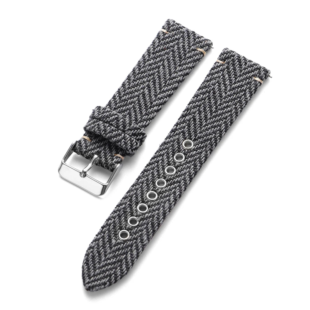 18/20/22mm Quick Release Herringbone Woven Band in Black and Gray