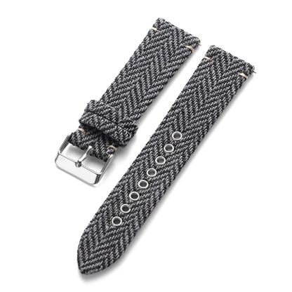 18/20/22mm Quick Release Herringbone Woven Band in Black and Gray