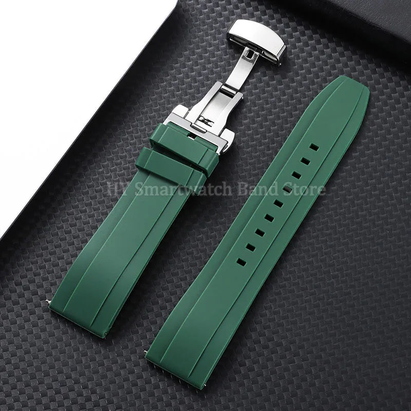 Silicone Butterfly Clasp Band in Green with Silver Clasp