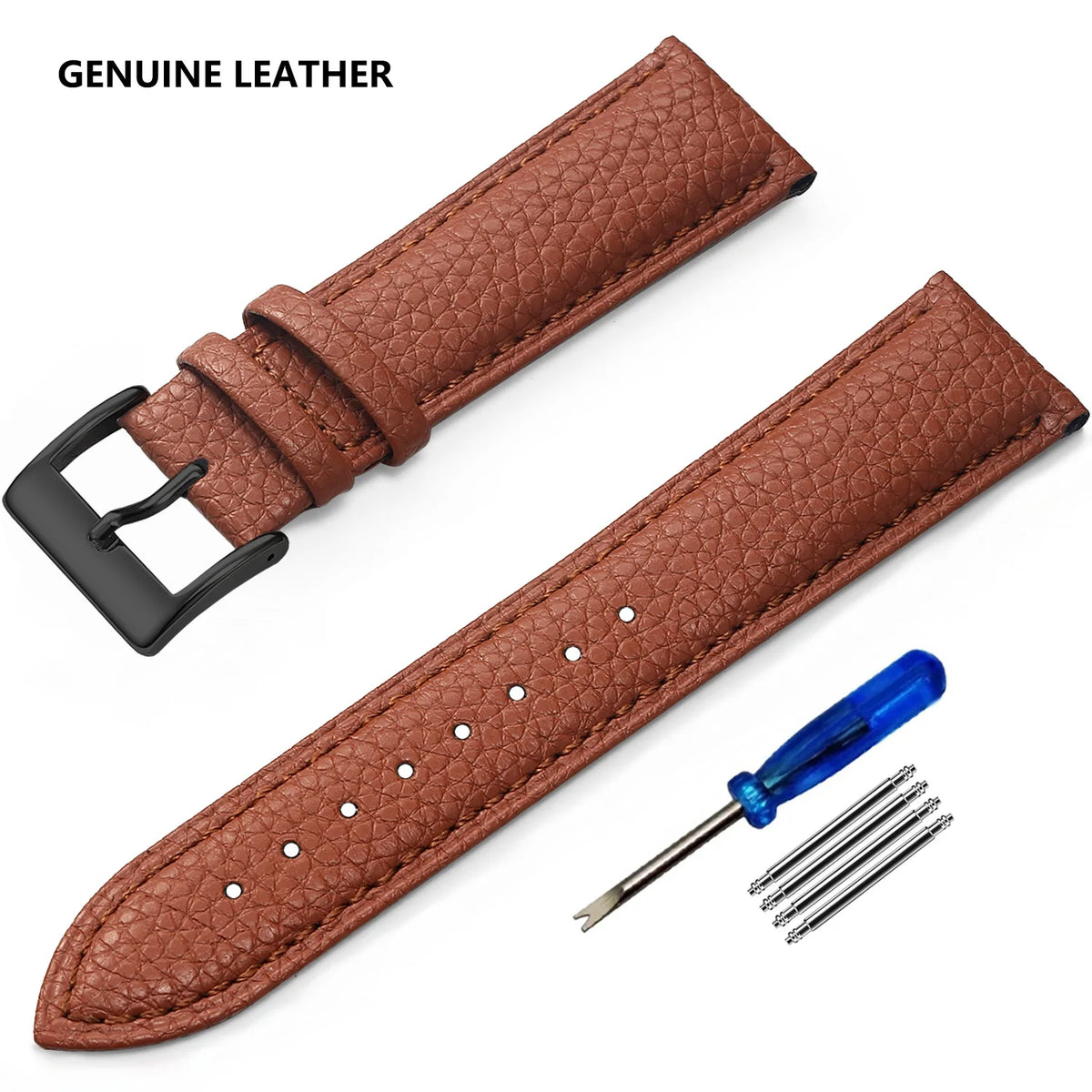Grained Leather Band in Tan with Black Buckle