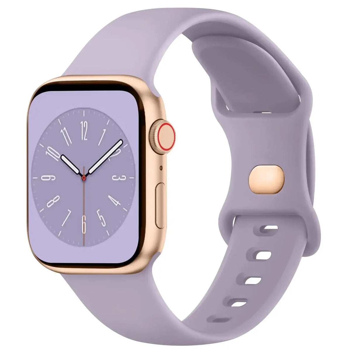 Dusty Lavender slim silicone Apple Watch band with pin-and-tuck fastening