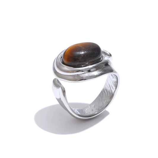 Tiger's eye ring, steel tone stainless steel