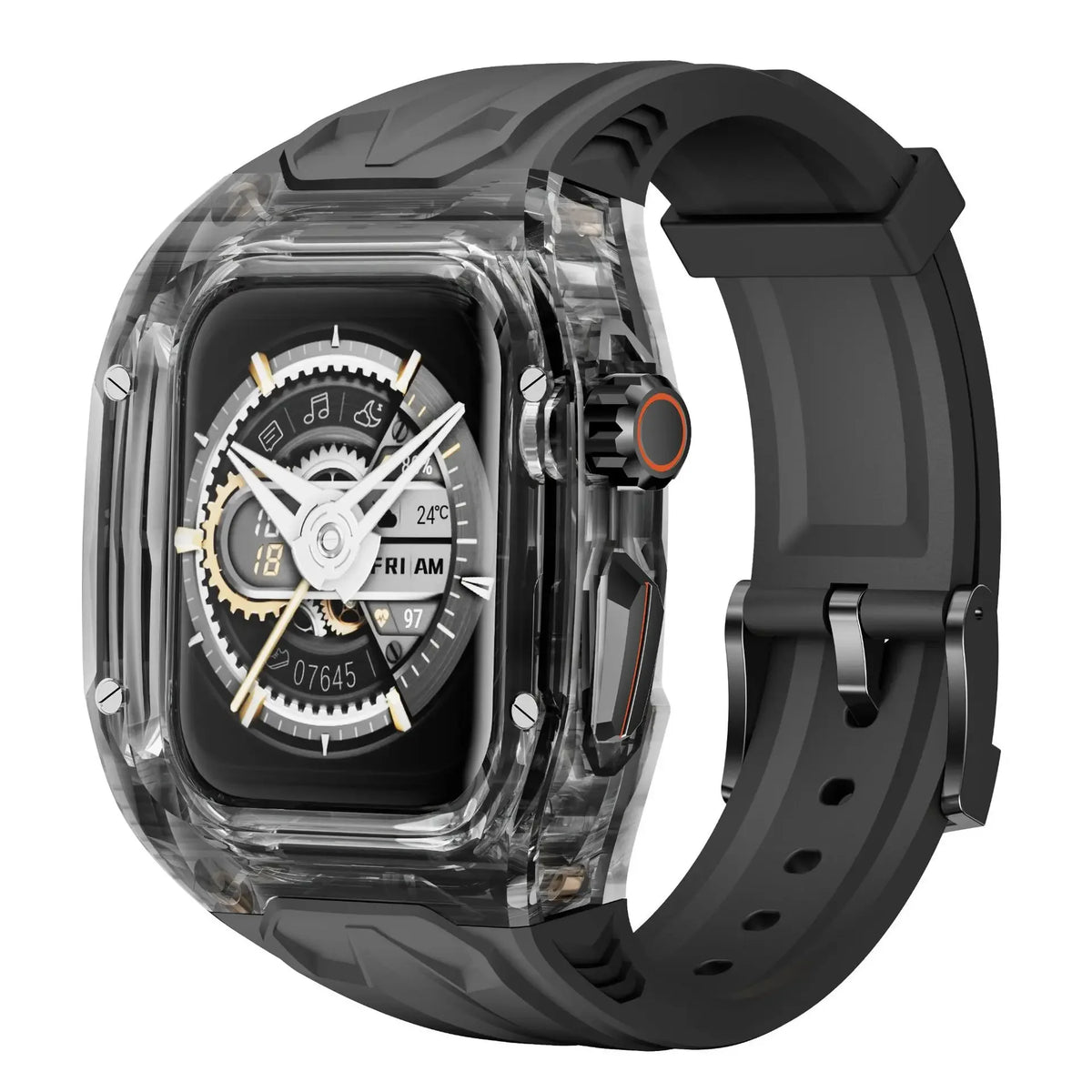 Rubber Apple Watch Band with Transparent Case in Smoke / Black