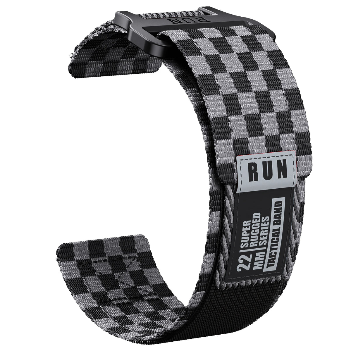 COROS Nylon Hook-and-Loop Band with Label Detail – Black / Gray Checks