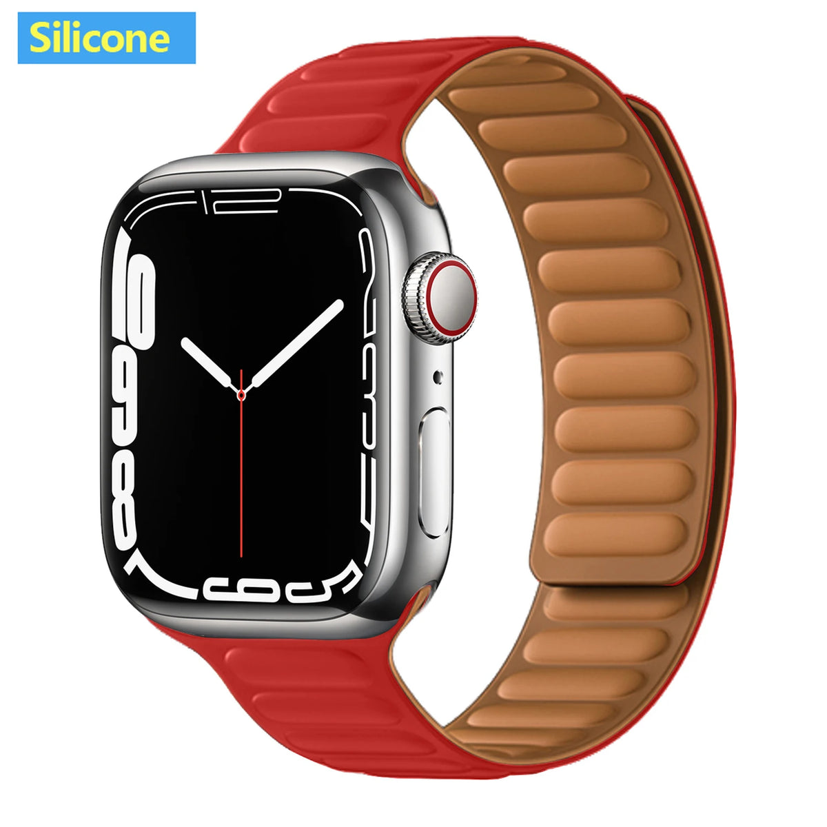 Magnetic Apple Watch Link Band - Leather & Silicone in Silicone / Red