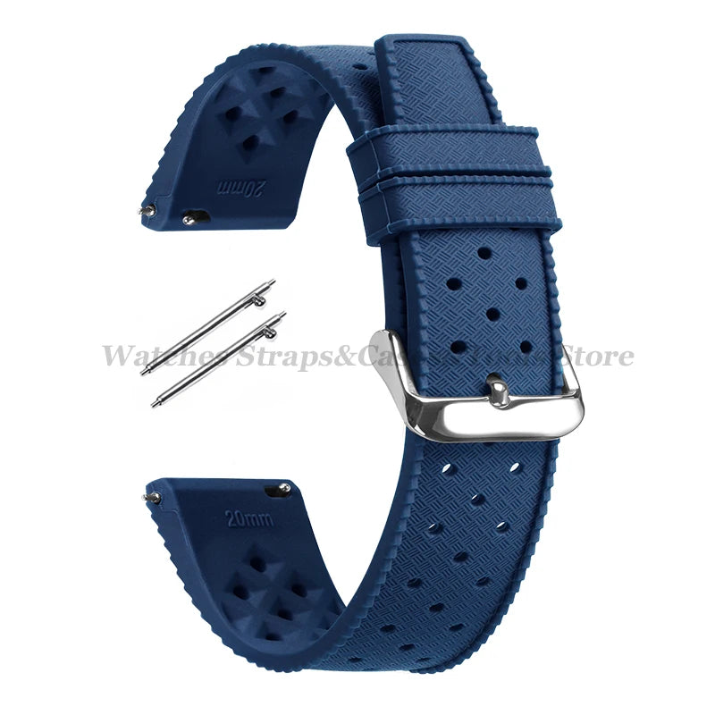 Garmin 18/20/22mm Quick Release Tropic-Style Silicone Band in Navy Blue with Silver Buckle