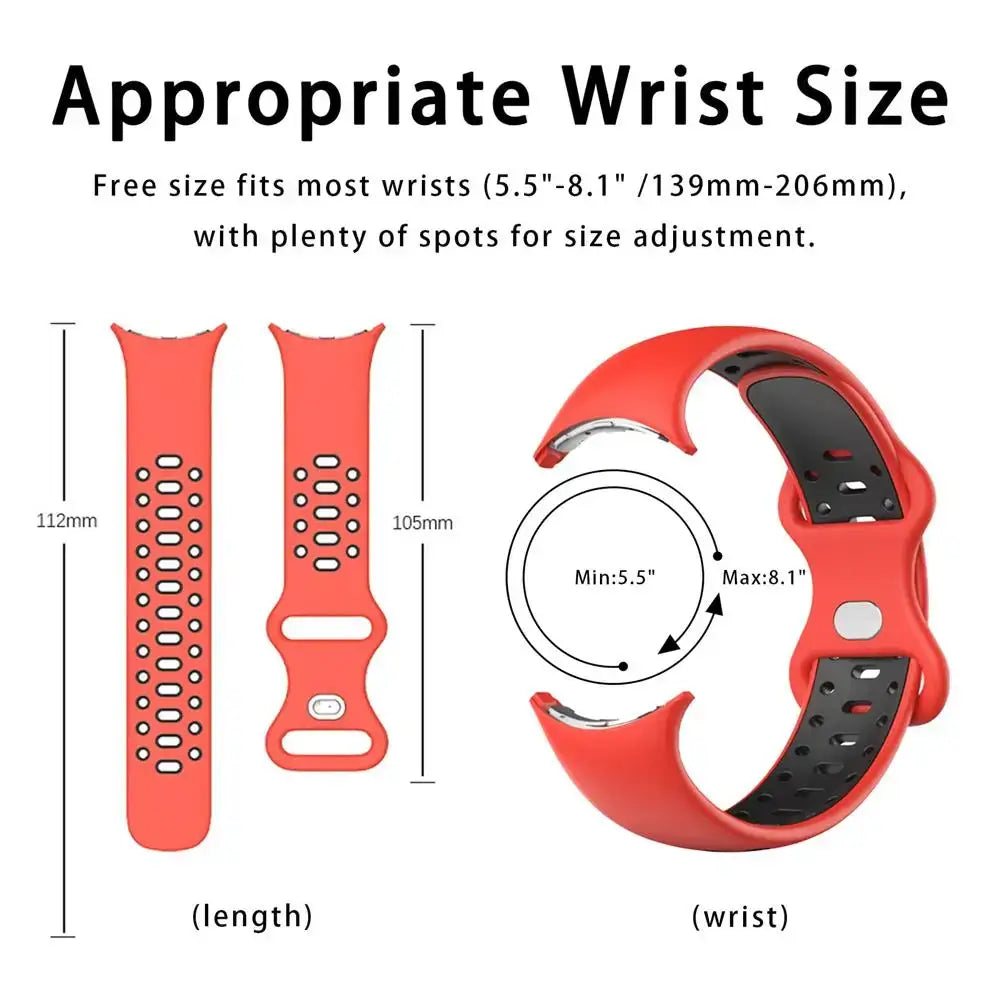 Perforated silicone strap wrist-size diagram
