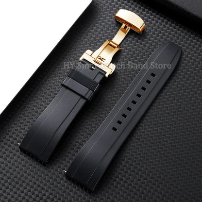 Silicone Butterfly Clasp Band in Black with Gold Clasp