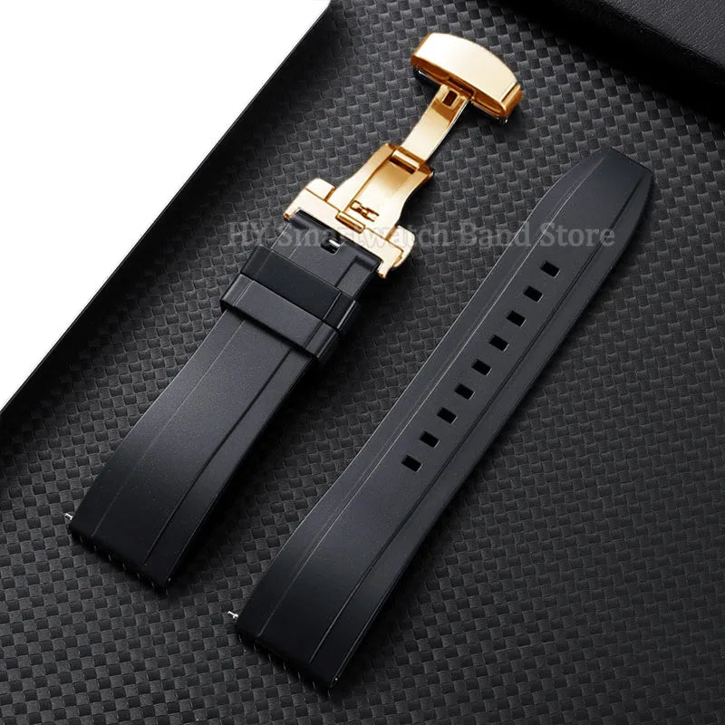 Silicone Butterfly Clasp Band in Black with Gold Clasp