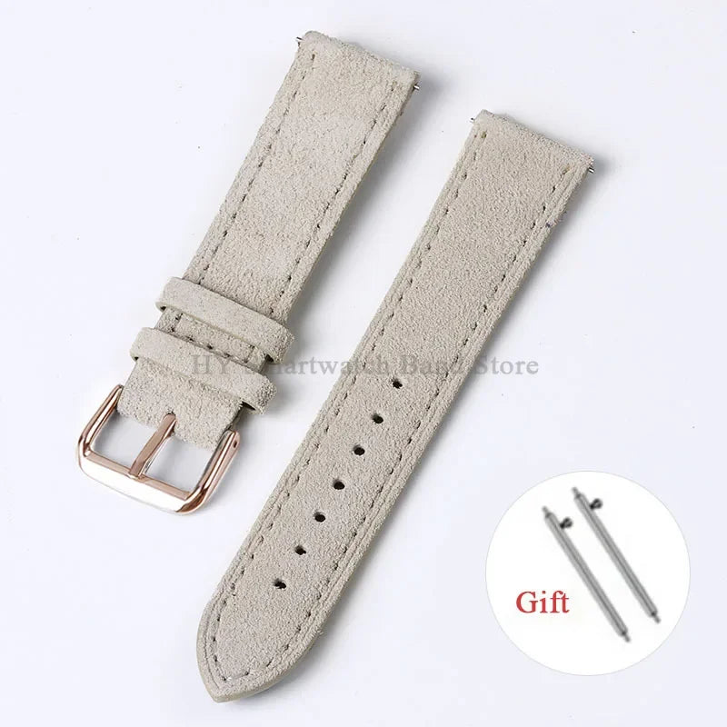 Motorola Moto Suede Leather Band with Buckle Options — Beige / Rose Gold Buckle
