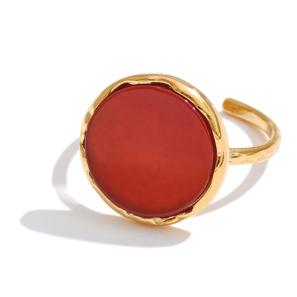 Red Agate Adjustable Ring, Stainless Steel - view 1