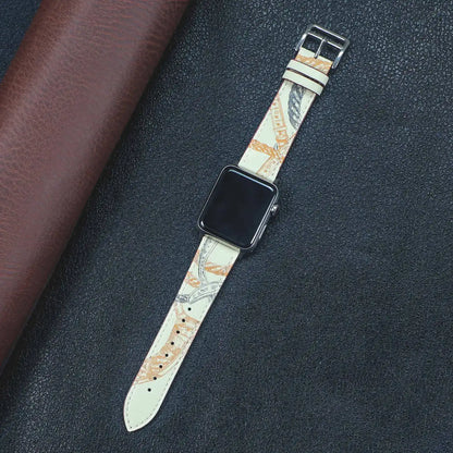 Apple Watch Fabric Band featuring stylish design and metal buckle clasp on a textured background.
