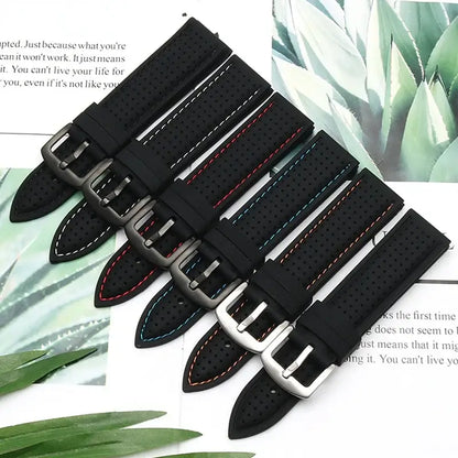 Stylish breathable silicone Suunto watch bands in various colors with contrasting stitching, perfect for personal expression.