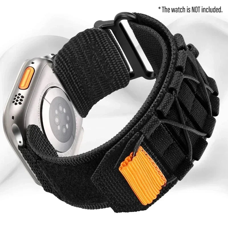 Black cord-laced nylon band for Apple Watch