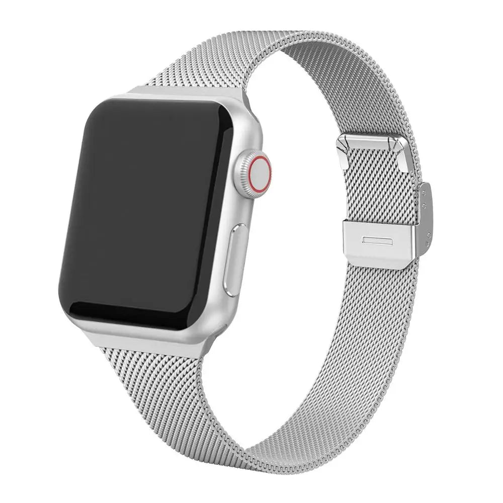 Milanese Mesh Apple Watch Band with Sliding Clasp in Silver
