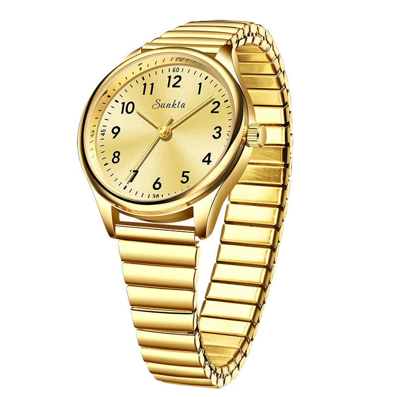 Women's Arabic Numeral Quartz Watch — Gold-Tone Bracelet / Gold Dial — BandsCo Straps