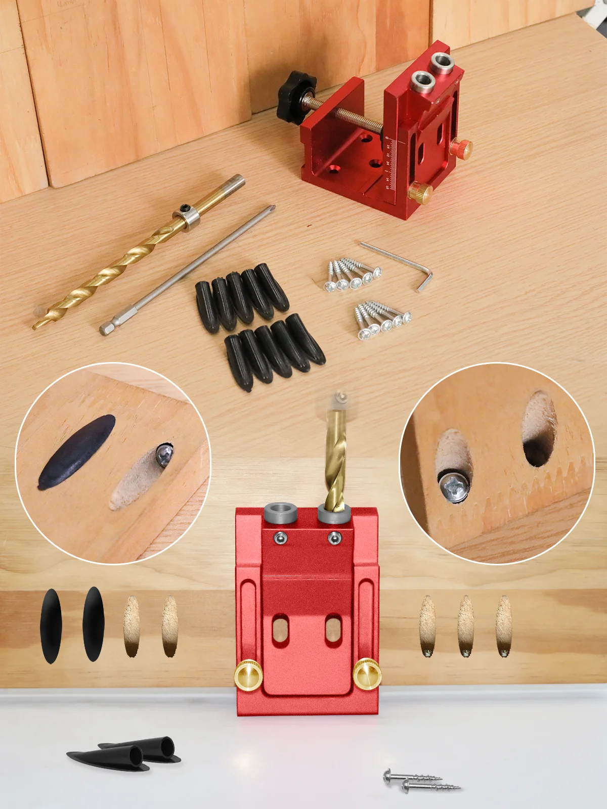 Pocket Hole Jig Kit with Built-In Clamp, Adjustable 15°