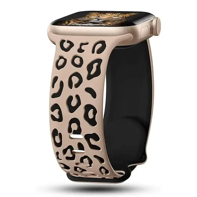 Beige / Black leopard-pattern silicone Apple Watch band