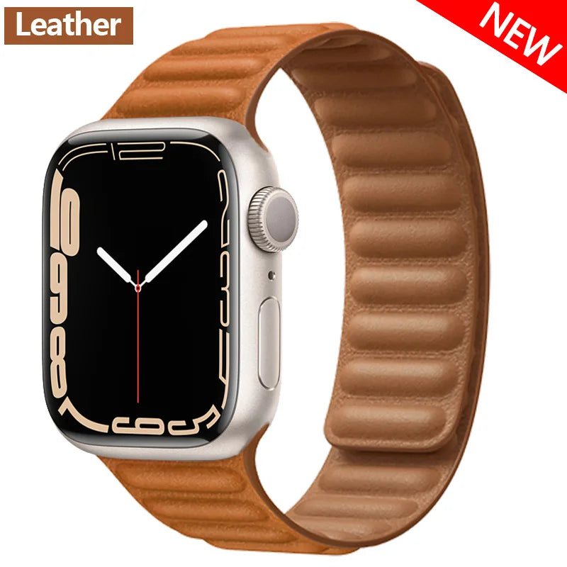 Magnetic Apple Watch Link Band - Leather & Silicone in Leather / Tan