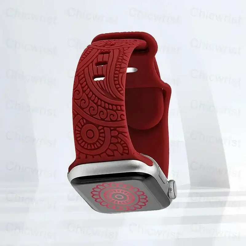 Deep Red Ornamental silicone Apple Watch band