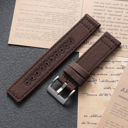 Stitched Canvas Nylon Band in Brown with Silver Buckle