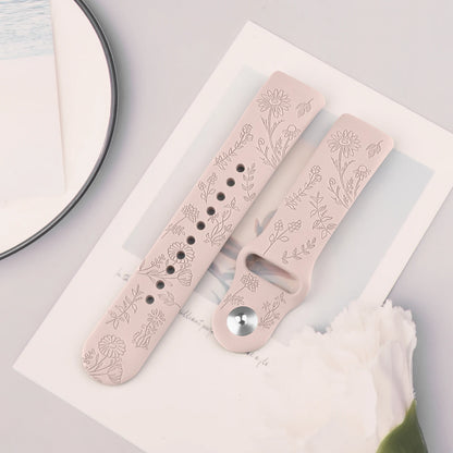 Silicone Flower Engraved Soft Strap for Fitbit Charge 5 & 6, stylish and comfortable smartwatch accessory.