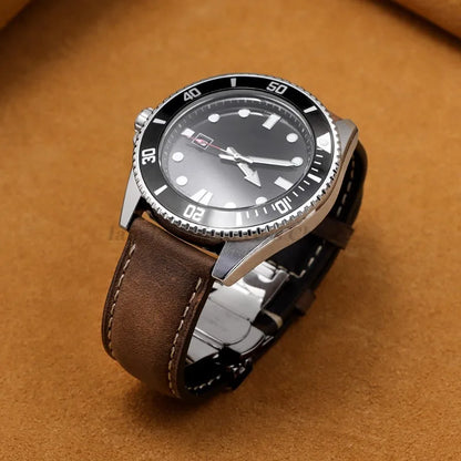 Calfskin Butterfly Clasp Band in brown on a dive watch