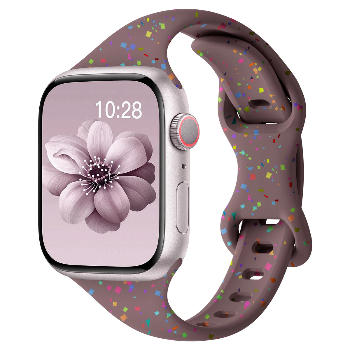 Confetti Speckle Slim Silicone Apple Watch Band in Mauve