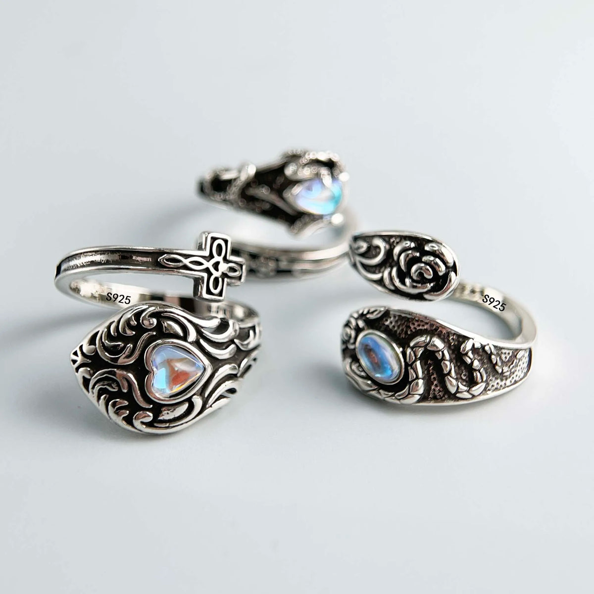 Vintage Simulated Moonstone Wrap Ring, Adjustable, 925 Sterling Silver, photo 1