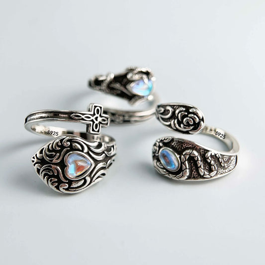 Vintage Simulated Moonstone Wrap Ring, Adjustable, 925 Sterling Silver, photo 1