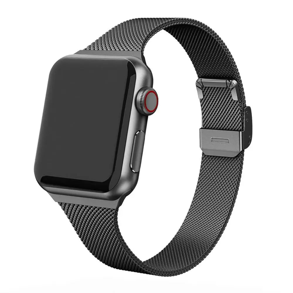 Milanese Mesh Apple Watch Band with Sliding Clasp in Black