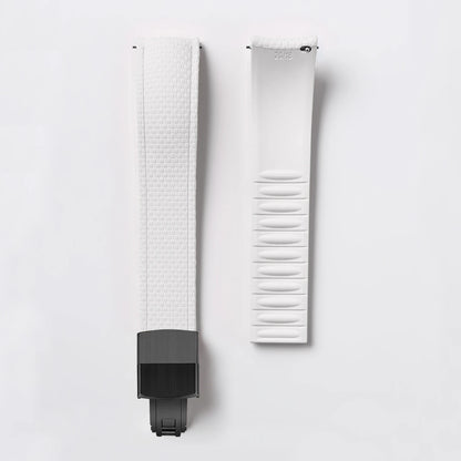 Garmin Curved-End FKM Rubber Band in White with Black Clasp