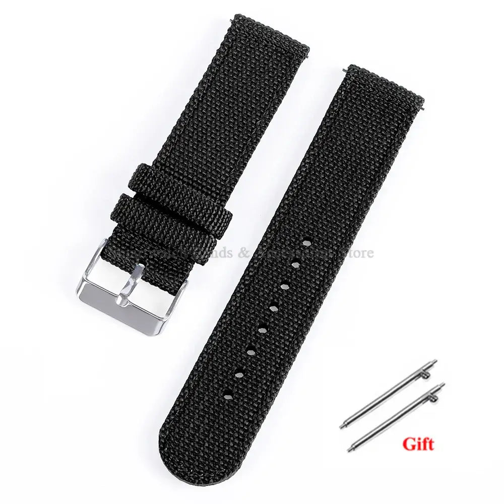 Samsung Galaxy Watch Textured Nylon Buckle Strap in Black / Silver Buckle