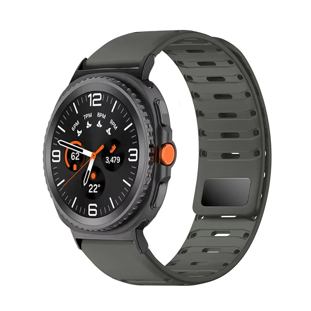 Samsung Galaxy Silicone Watch Band - Magnetic Watch8/Watch8 Classic/Watch9/Ultra/Ultra2 in dark green with breathable design.