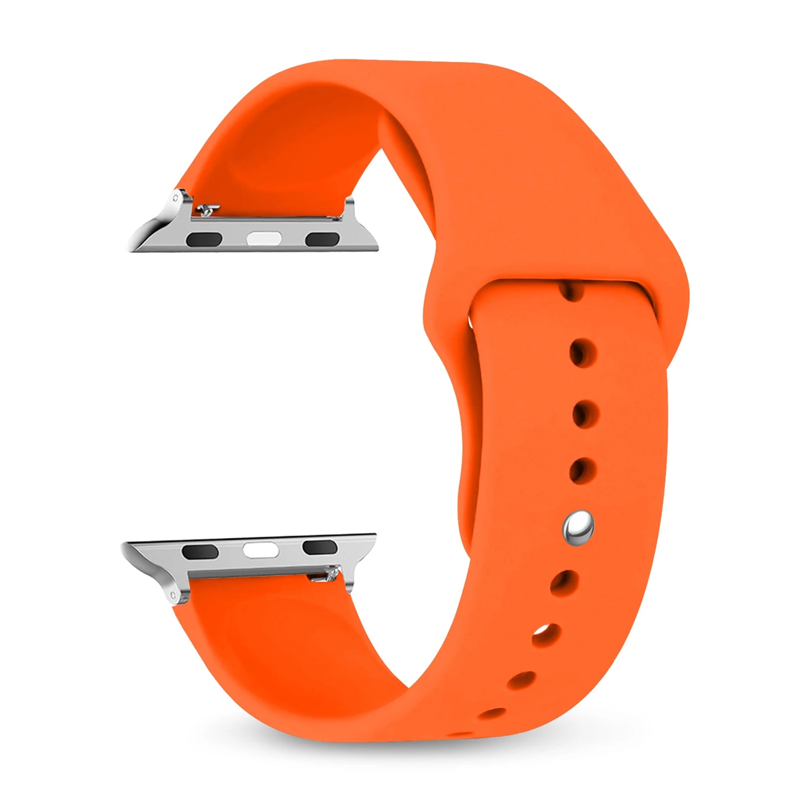 Orange silicone strap for Apple Watch, offering comfort, flexibility, and waterproof design for workouts and daily wear.