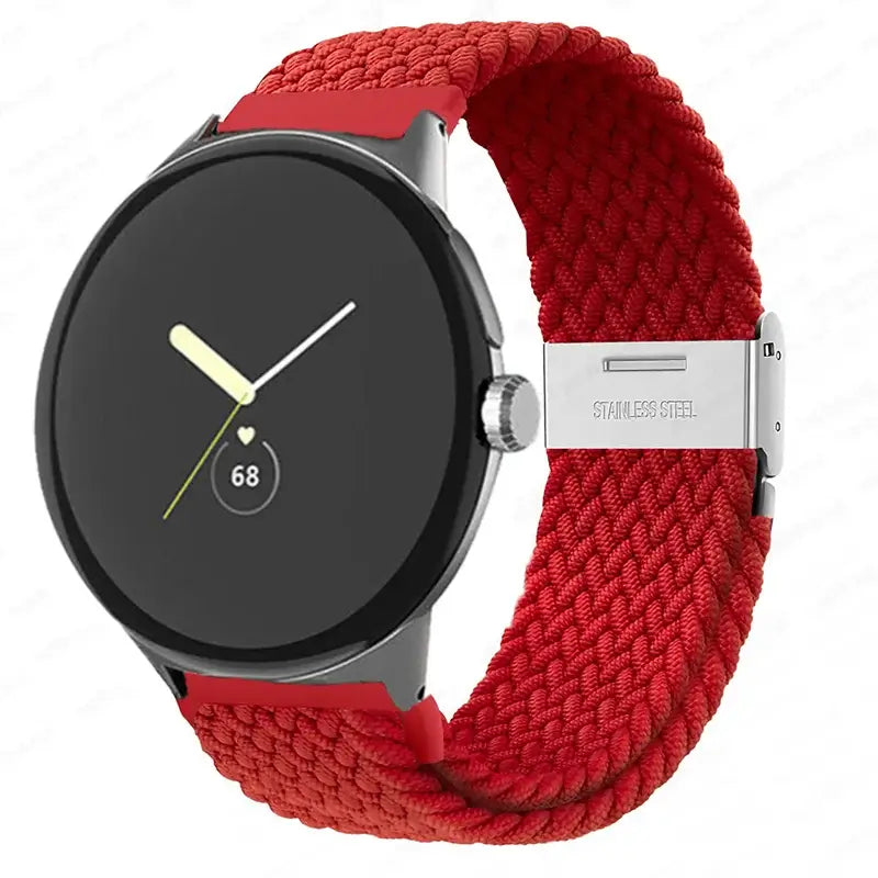 Braided Nylon Google Pixel Watch Band with Metal Clasp in Red