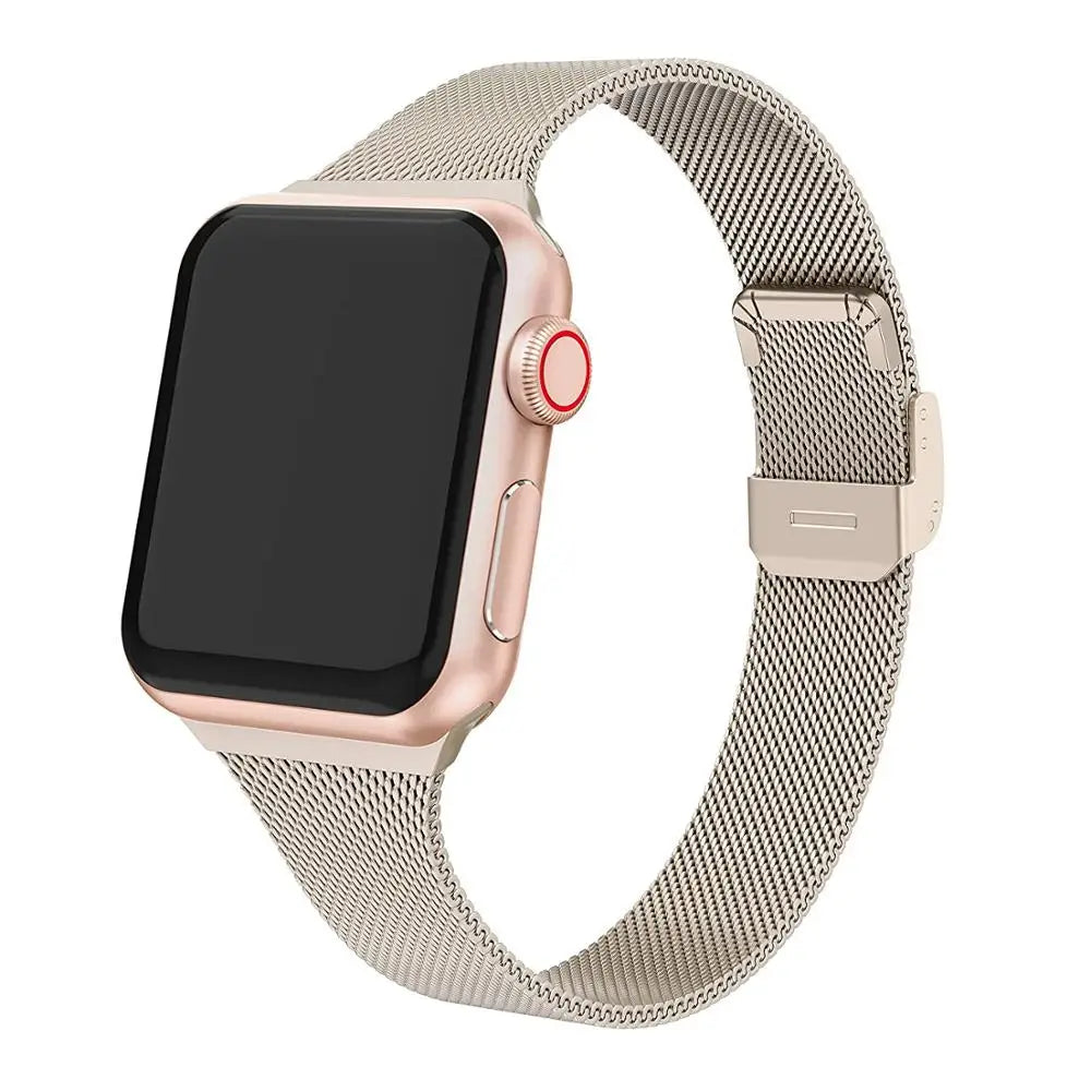 Milanese Mesh Apple Watch Band with Sliding Clasp in Champagne Gold