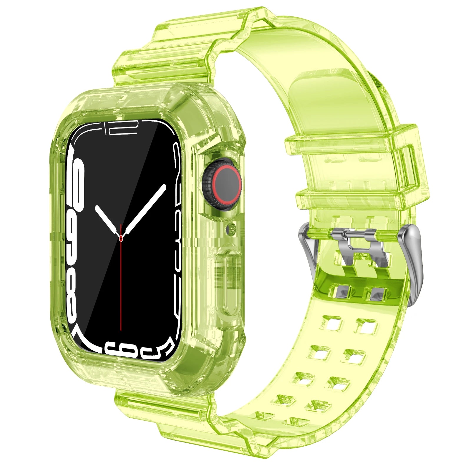 Apple Watch with transparent green silicone strap, combining comfort and style for any occasion.