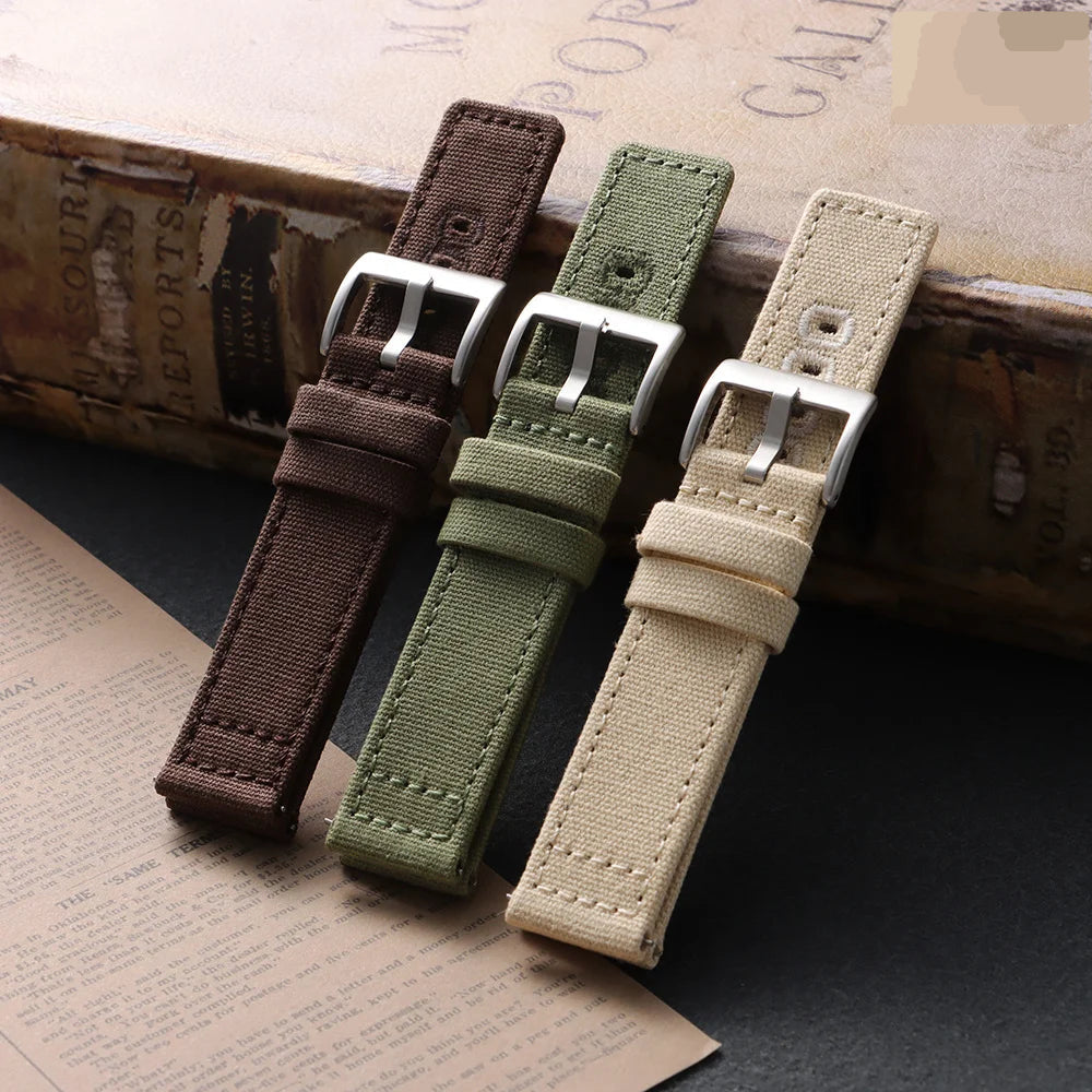Stitched Canvas Nylon Band in brown, army green and khaki