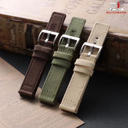 Stitched Canvas Nylon Band in brown, army green and khaki