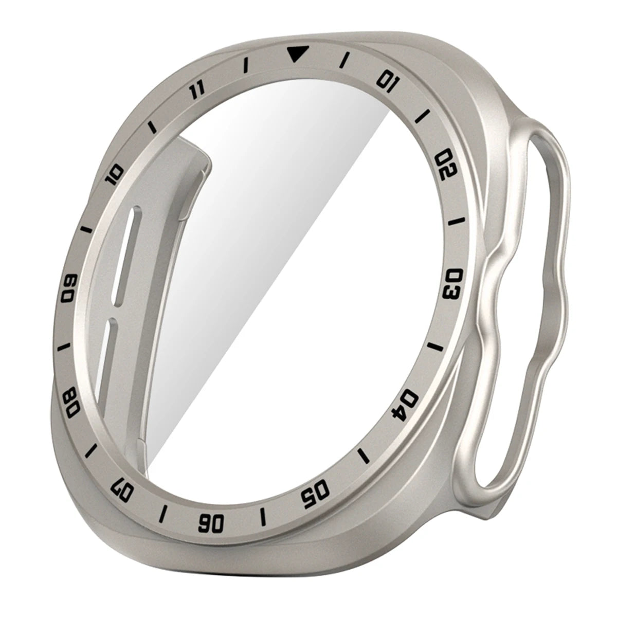 Samsung Galaxy PC Hollow Watch Band - Ultra/Ultra2 Glass Case in silver with a sleek design and protective tempered glass screen.