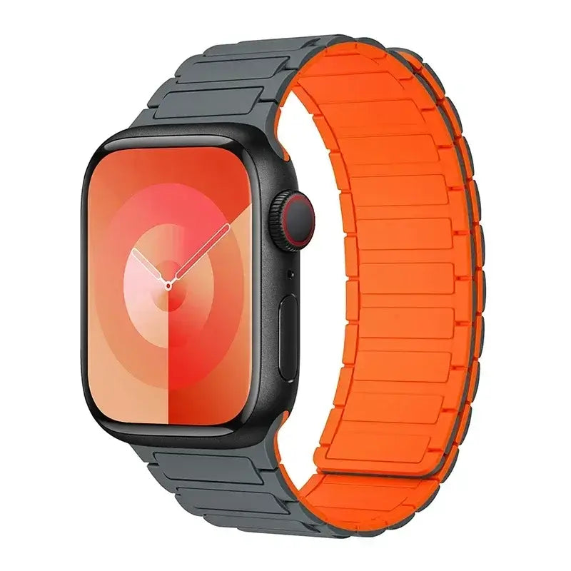 Charcoal / Orange segmented silicone Apple Watch band