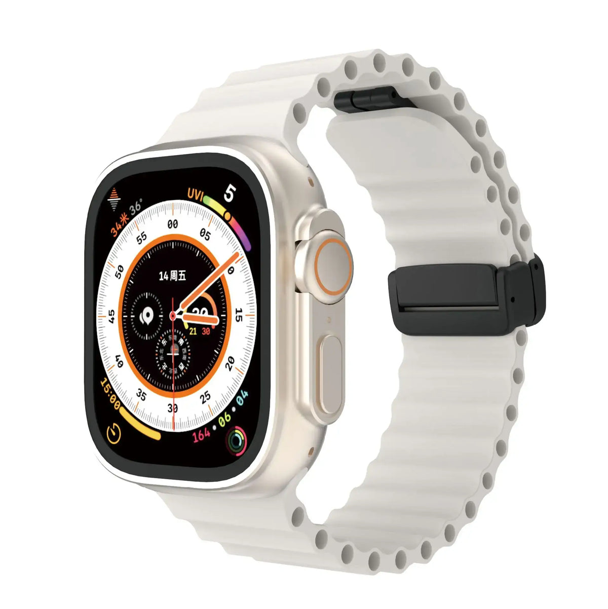 White ridged silicone Apple Watch band with magnetic clasp