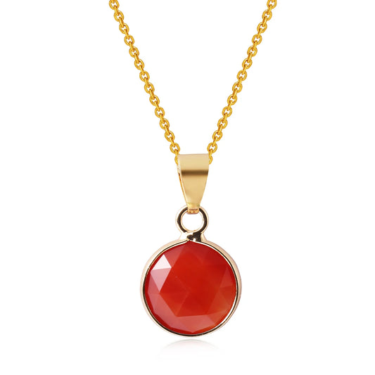 Round carnelian pendant necklace, gold-tone stainless steel