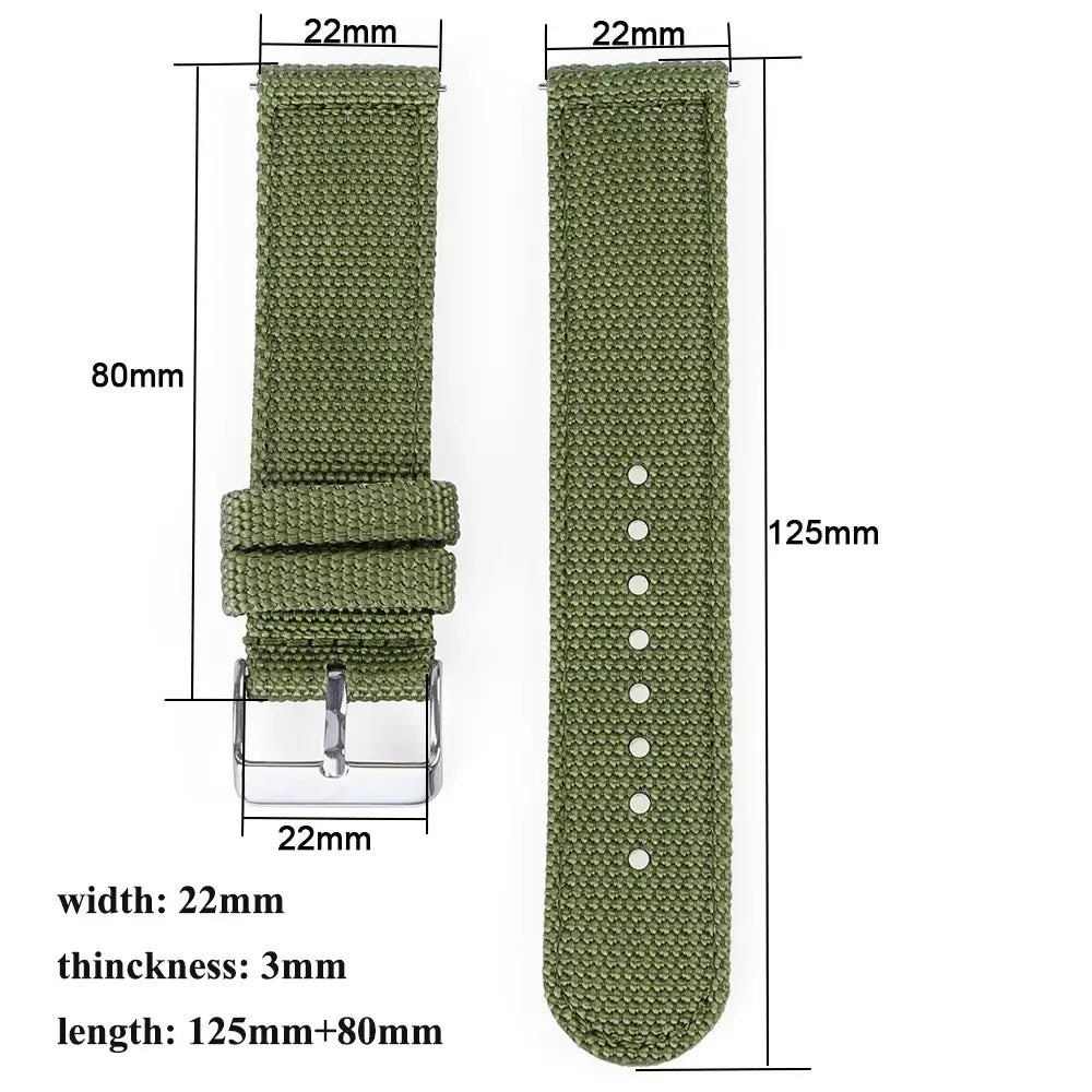 Olive green nylon strap dimensions
