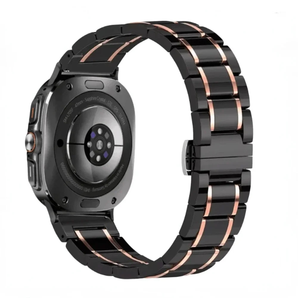 Samsung Galaxy Ceramic Bracelet Watch Band For Watch8/Watch8 Classic/Watch9/Ultra/Ultra2 in black rose gold color.