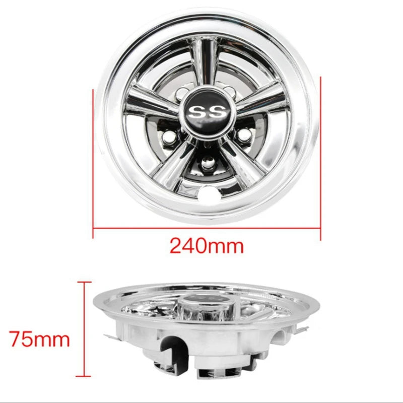 Chrome Golf Cart Hub Cap, 8 in 5-Spoke Wheel Cover