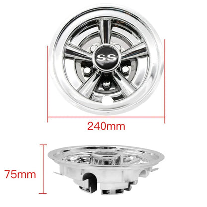 Chrome Golf Cart Hub Cap, 8 in 5-Spoke Wheel Cover